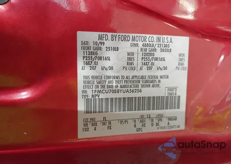 2000 Ford Explorer Sport from USA, damaged, VIN 1FMCU70E8YUA56256